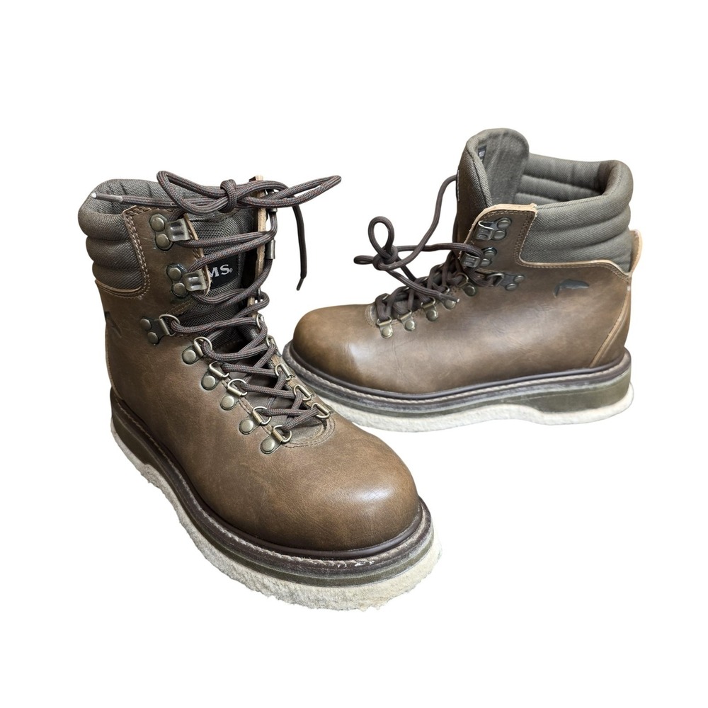 Simms Mens Wading Boots Size 7 Brown Leather Felt Sole Fly Fishing Boots